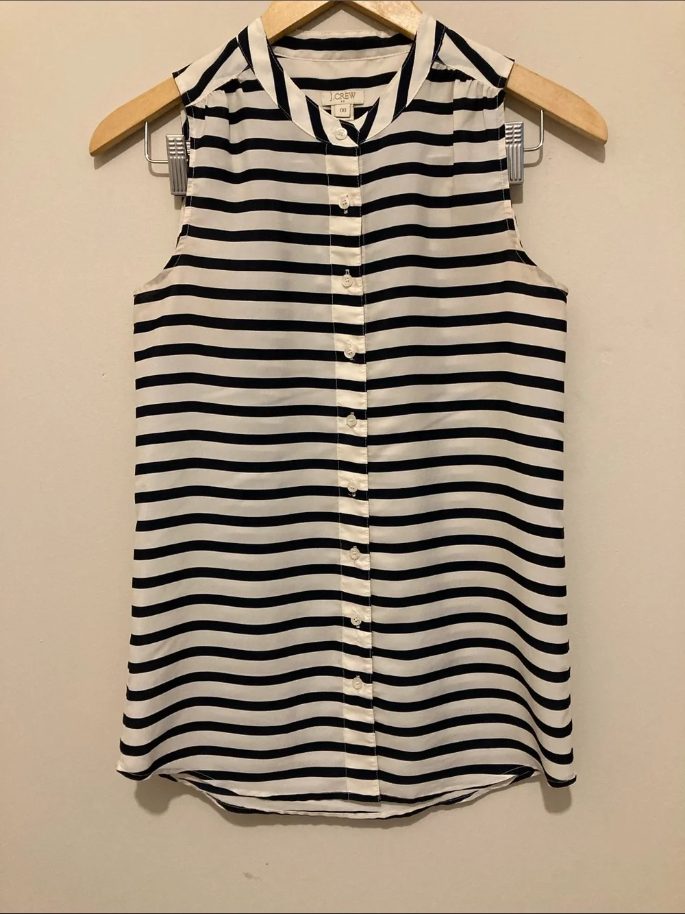 J. Crew Black & White Sleeveless Striped Button-Front Blouse